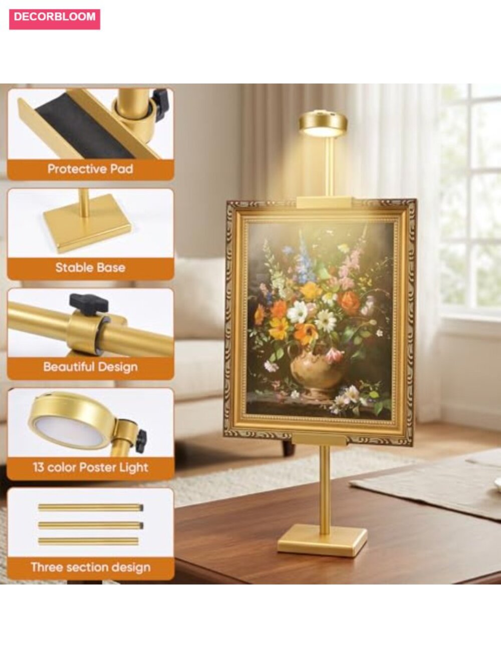 Adjustable Tabletop Easel Stand with Rechargeable 13RGB Light - Picture 3 of 6